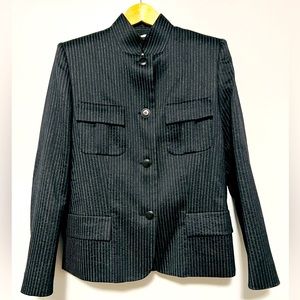 MaxMara Black and Gray Pinstripe Wool Blazer/Jacket.